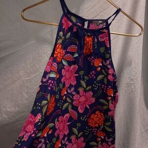 Papermoon Floral Halter Top - Pink and Orange on Blue